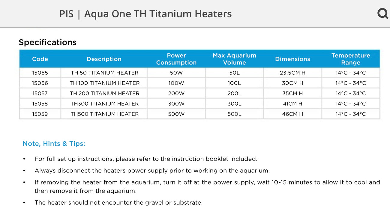 Aqua One TH Titanium Heater