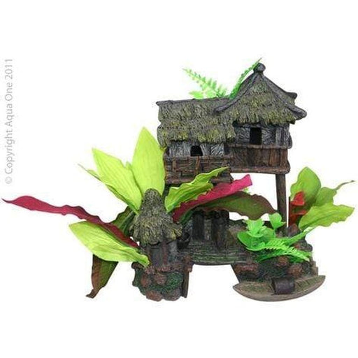 Aqua One Ornament Jungle House with Plants 20 x 13 x 19cm Aquatic Supplies Australia