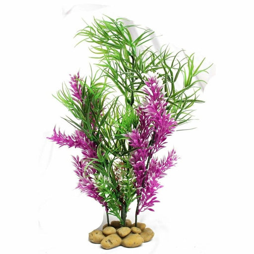 Aquatopia Green & Purple Plant with Pebble Base 30cm Aquatic Supplies Australia