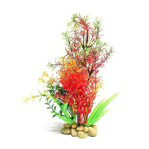 Aquatopia Green & Red Plant with Pebble Base 20cm Aquatic Supplies Australia