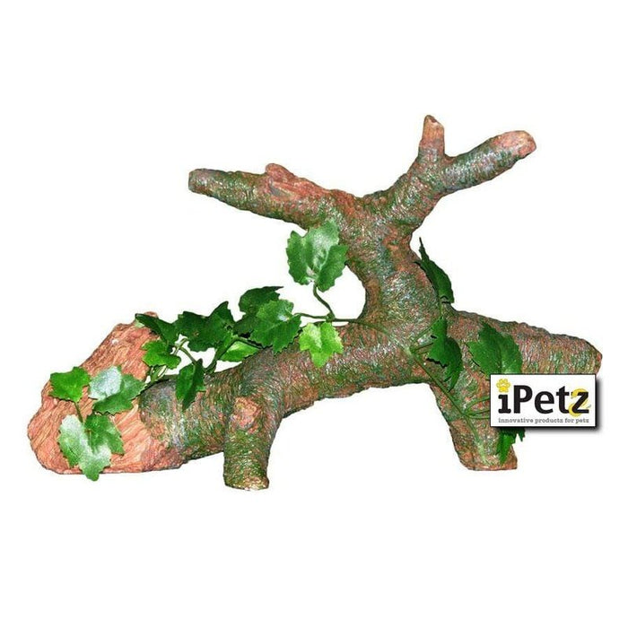 iPetz Deco Log with Silk Plant 36.5 x 16 x 21.5cm Aquatic Supplies Australia